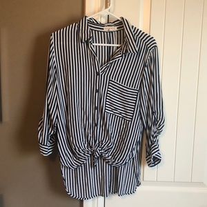 Women’s Navy and White Stripe Blouse